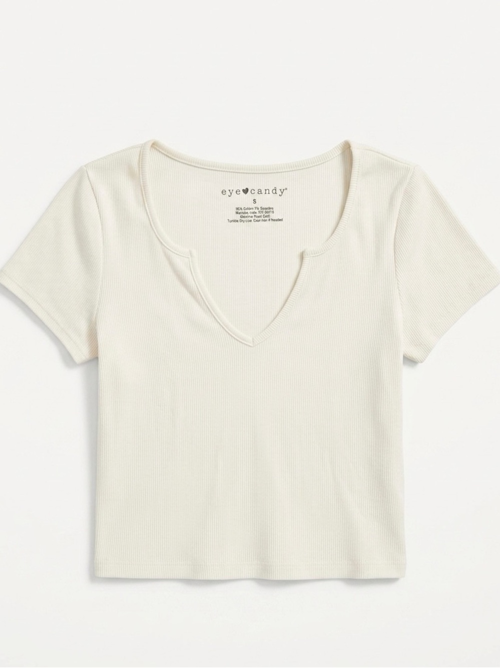 eye candy Cream Ribbed V-Notch Cropped Top